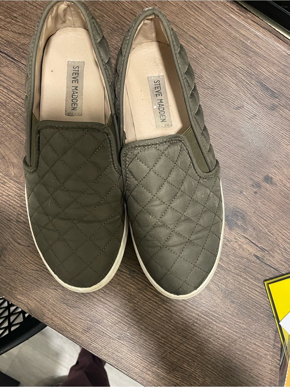 Steve Madden Quilted Slip-On Sneakers in Olive Green